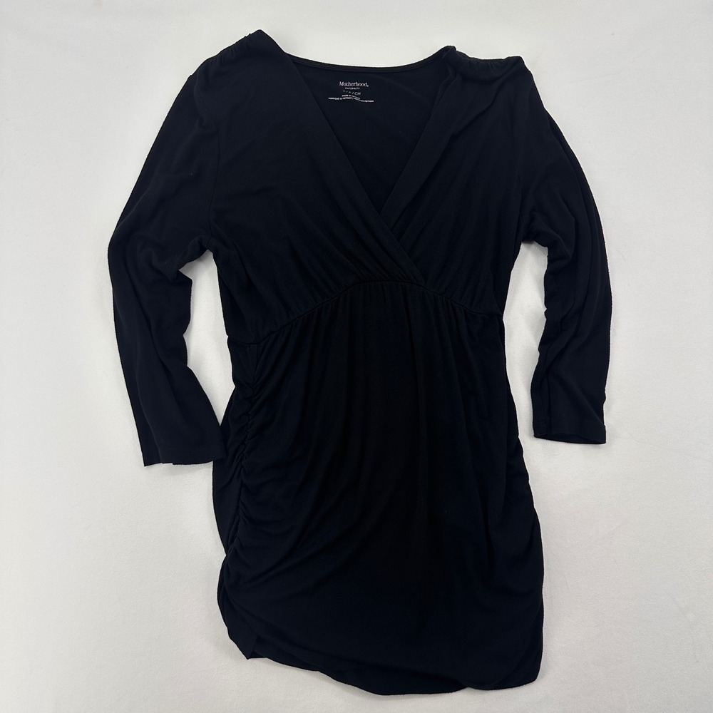 Motherhood Maternity Black Ruched Wrap Tunic Top Long Sleeve Size Small